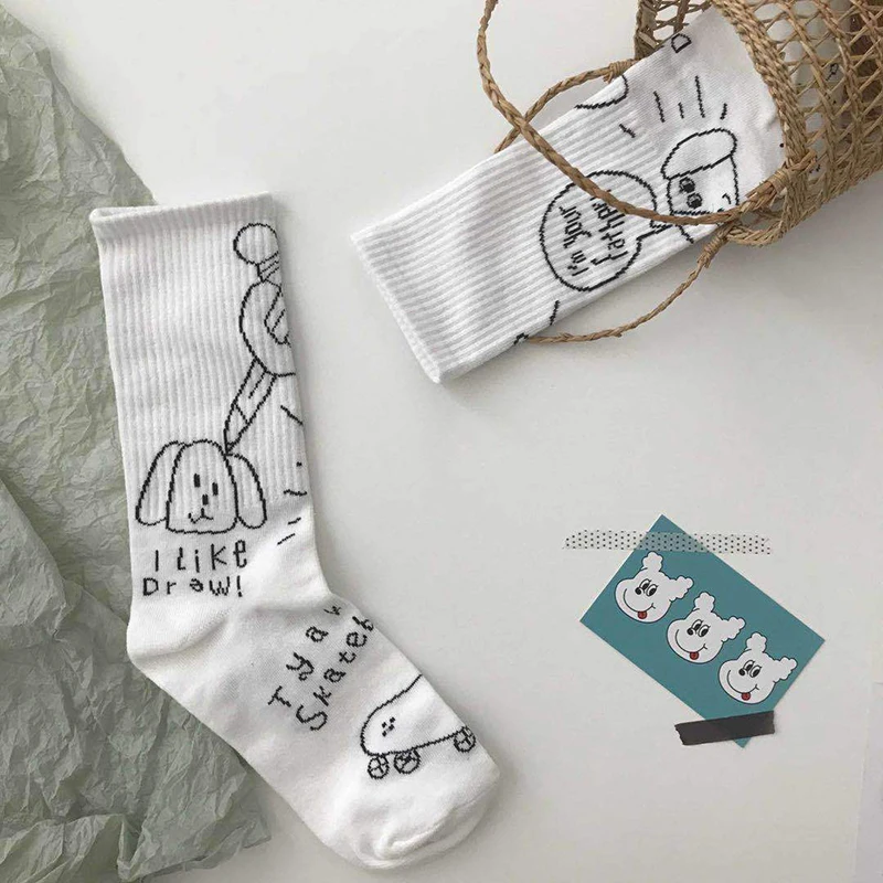 Funny Woman Designer Cute Embroidery Custom White Cotton Sock Animal Suppliers Cartoon Dress High Quality Fun Socks Women