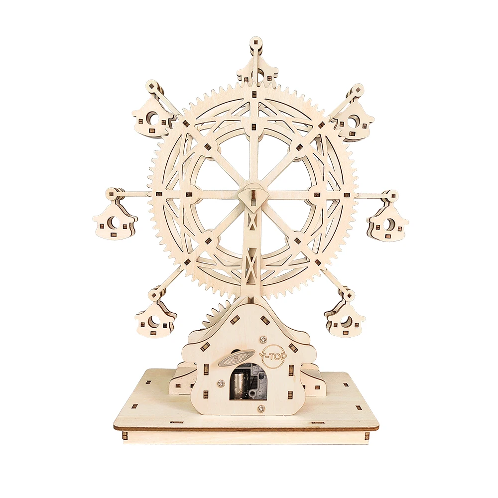 Wholesale 3d Puzzle Moving Music Box Wood Ferris Wheel DIY Creative Toy Handmade Model Mechanical Kits