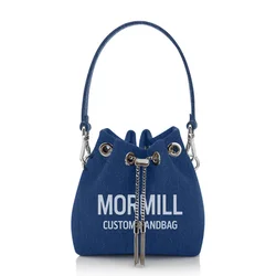 Trendy Drawstring Tassel Large Capacity Shoulder Vintage Bucket Bag Custom Denim Bags Women