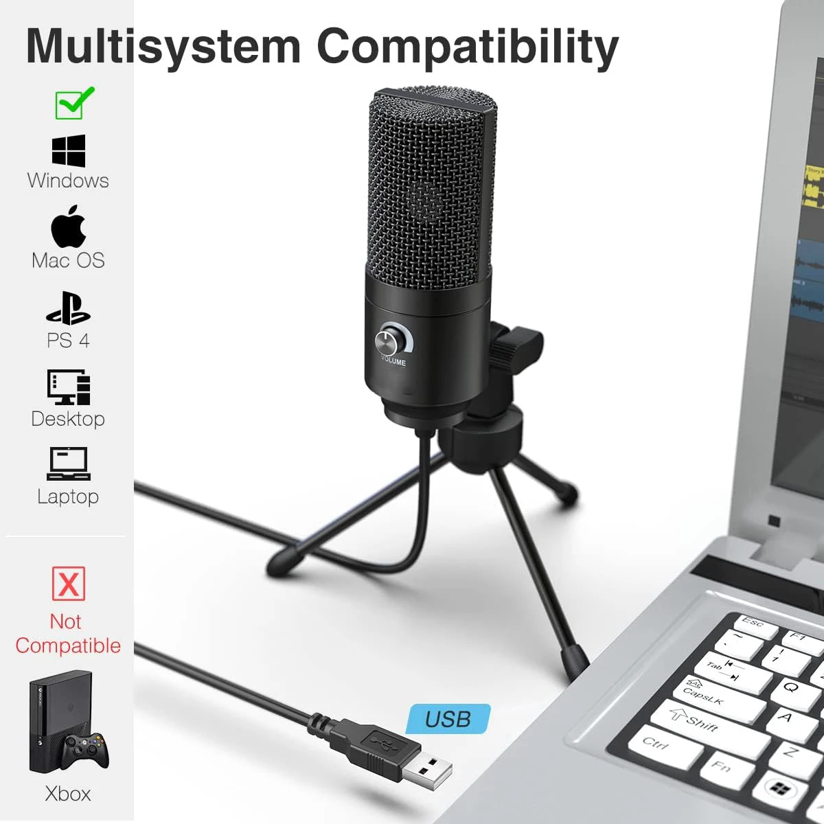 Фабричный USB-конденсатор игровой подкастинг-микрофон для записи профессиональный металлический беспроводной Динамический UHF кардиоидный перезаряжаемый микрофон