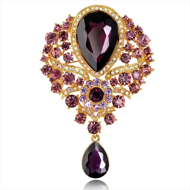 Luxury fashion multicolor crystal rhinestone crown brooch for women
