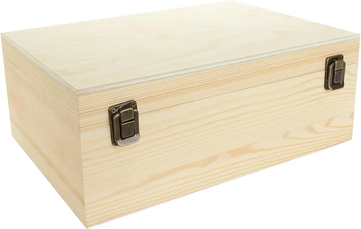 Unfinished Wooden Box With Hinged Lid and Front Clasp Pine Wood Box DIY Craft Stash Boxes for Arts Hobbies and Home Storage
