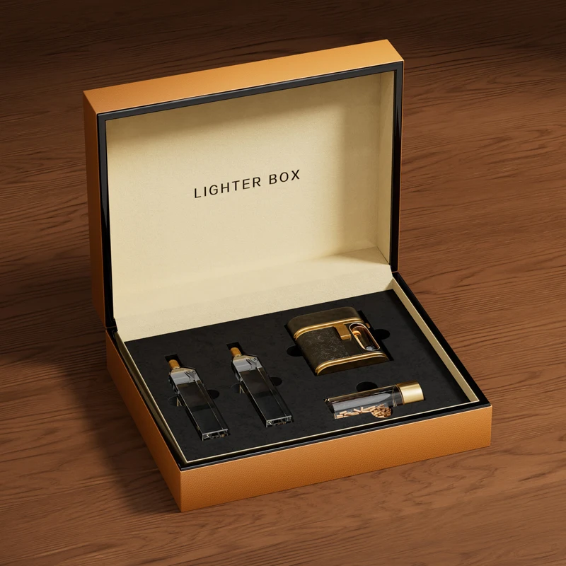 Leather lighter gift box custom cigarette box with lighter clipper lighter box pakcaing set