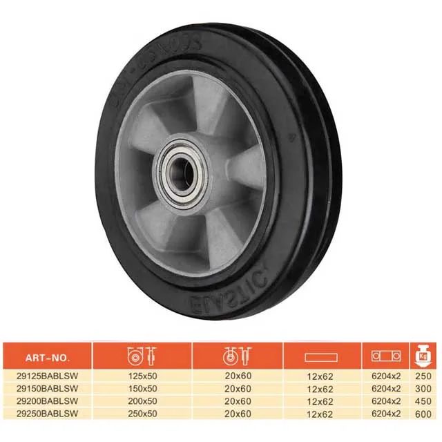 Double ball bearing 5 / 6 / 8 / 10 Inch elastic rubber trolley wheel aluminium  core industrial heavy duty pallet wheel