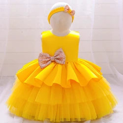 Latest Sequin Bow  Baby Girl Dresses Popular Little Kids Birthday Party Wedding Dress kids Girl Party Dress Grown