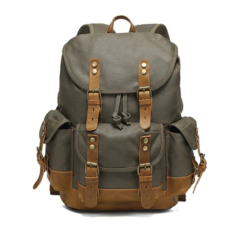 N-165 Nerlion Wholesale Custom Logo Vintage Teenager Design Outdoor School Travel Bag Oil Waxed Canvas Rucksack Backpack For Men