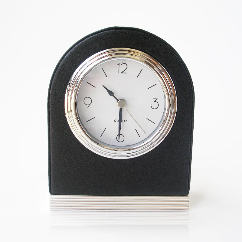 Black mini table leather wooden metal digital alarm clock with light for kids