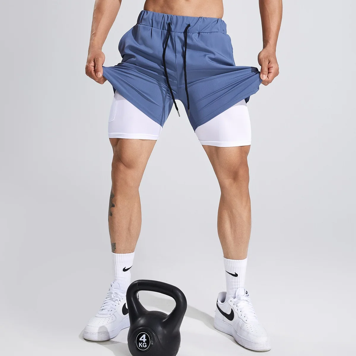 Two-Layer Mans Shorts For Sports Training Elastic Waist Gym Fitness Mens Summer Shorts Quick Dry Urban Shorts For Men Running