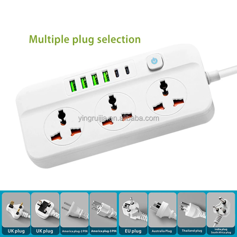 Factory wholesale Universal power strip power socke, Extension cord 3 Outlets with 6 USB port, British Multi socket power strip