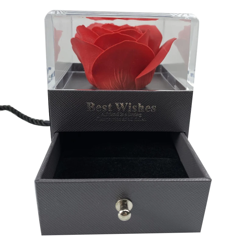 Искусственное ароматизированное мыло, цветок розы в акриловой шкатулке для ювелирных изделий с сумкой-тоутом, подарок на день Святого Валентина 2021