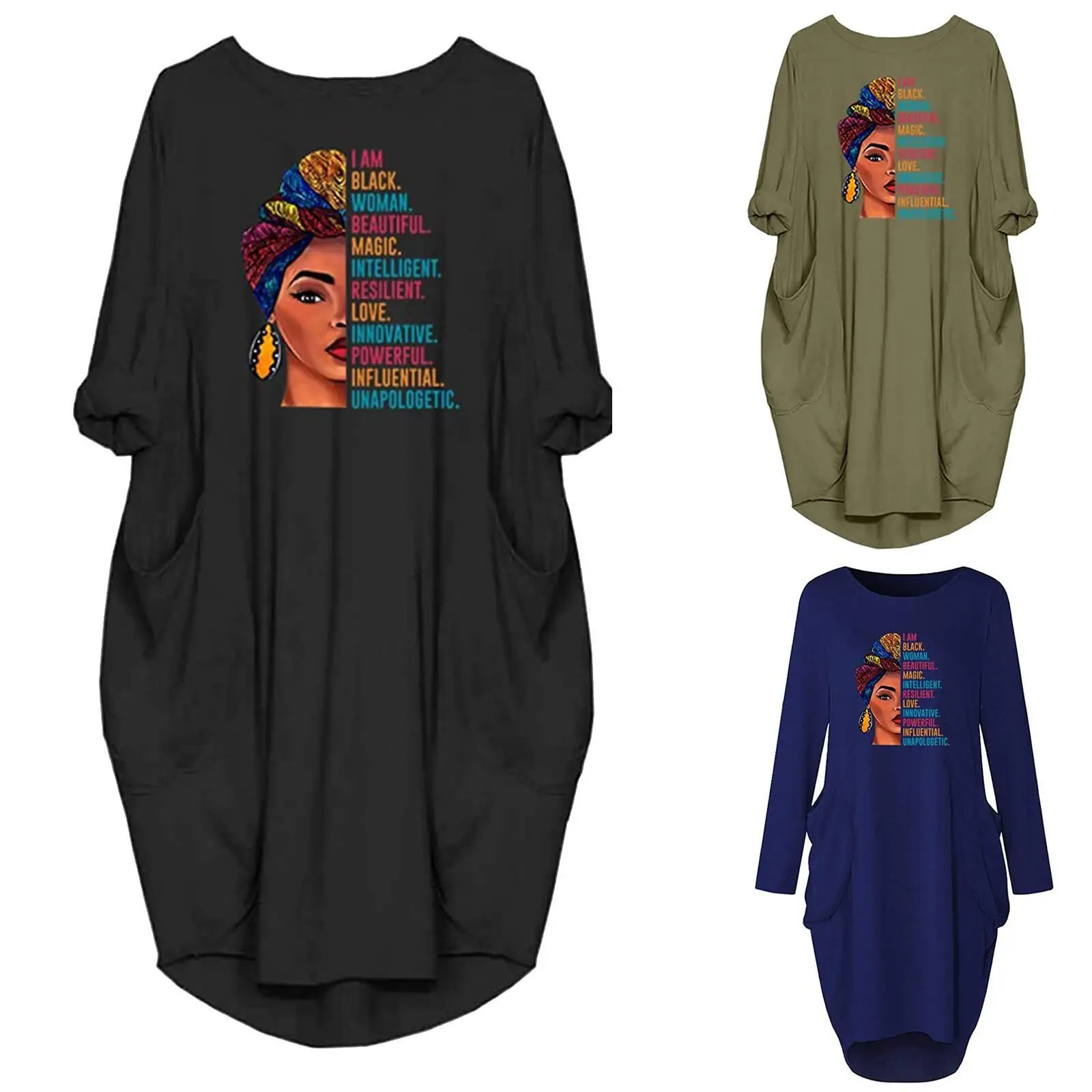 
OEM/ODM 2021 Woman Casual Beautiful Long Sleeve Loose Pocket Oversize Cotton Tunic Dress 