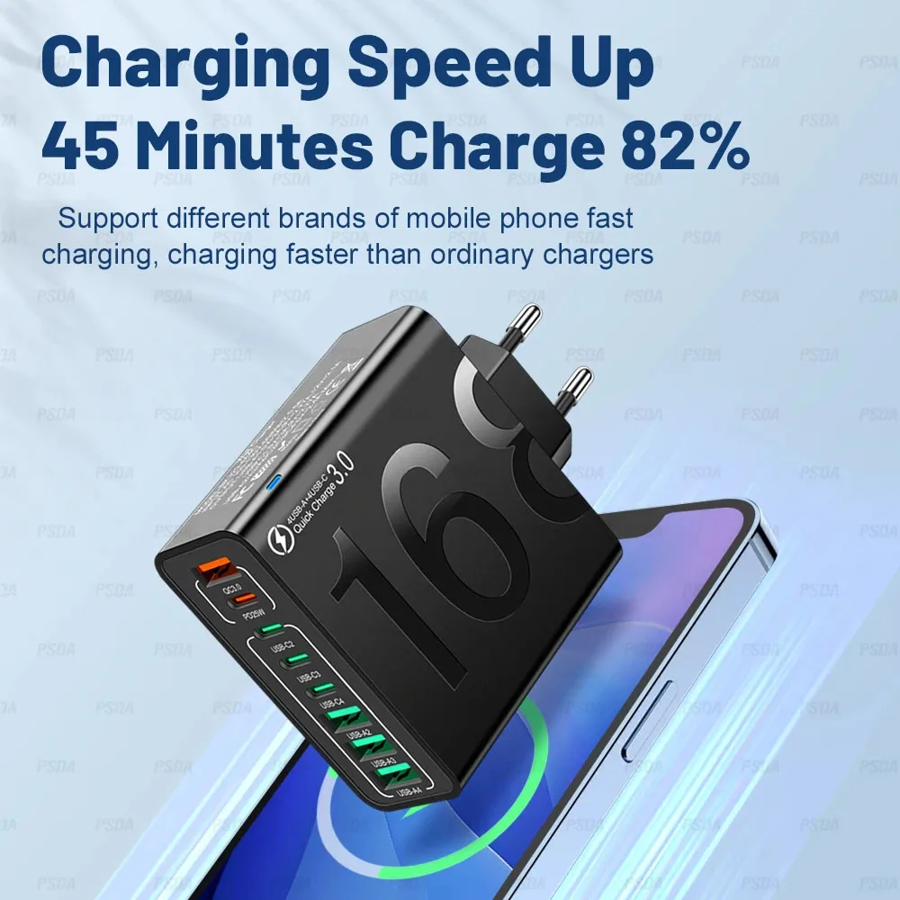 KOREA PLUG OEM 150W USB Muti 8 Ports Fast Charging PD Wall Mobile Phone Adapter for iPhone 16 15 Xiaomi Samsung Oneplus
