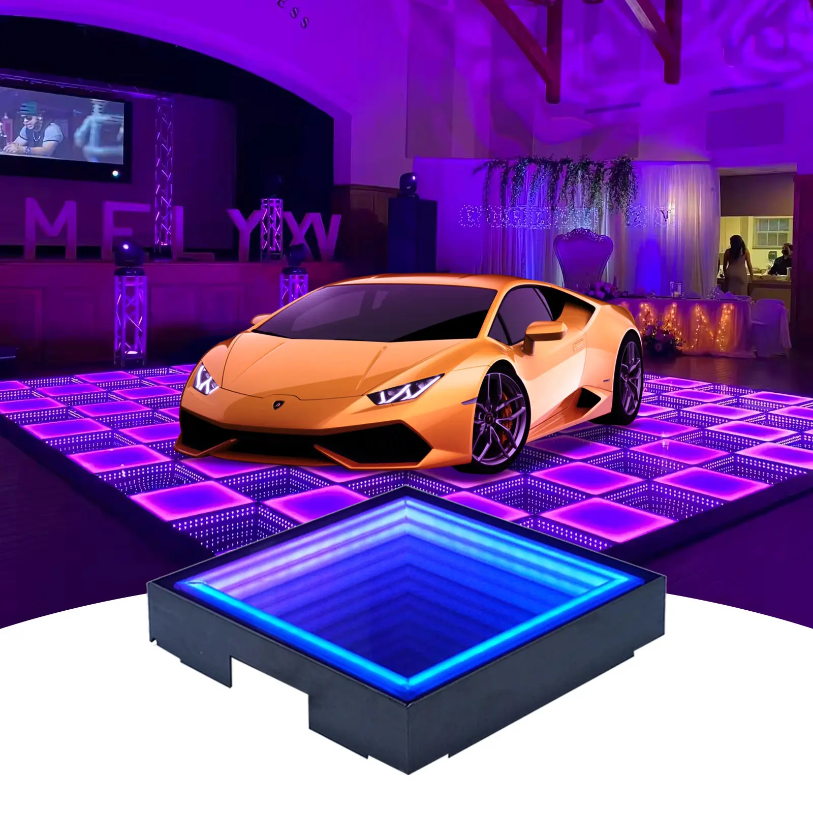 Wedding DJ disco night club dancefloor waterproof 3D mirror starlit starry RGB panels tiles 3d led dance floor