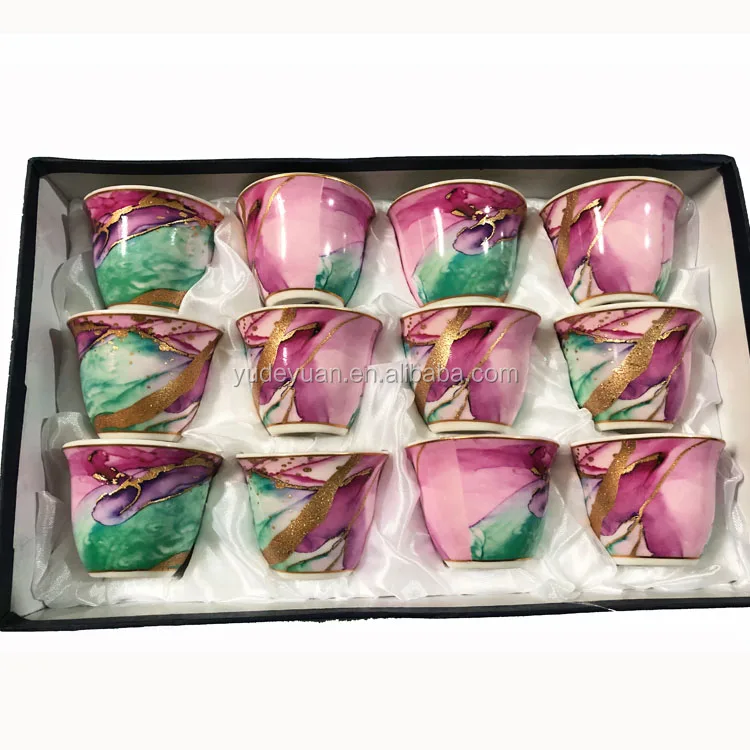 OEM ODM decal porcelain new bone china arabic 12 pcs cawa cup