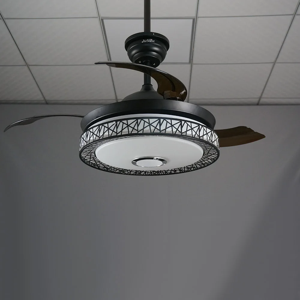  1stshine Modern European High Quality 220V Remote Control 3 ABS Hidden Blades 48W LED Music Ceiling Fans With