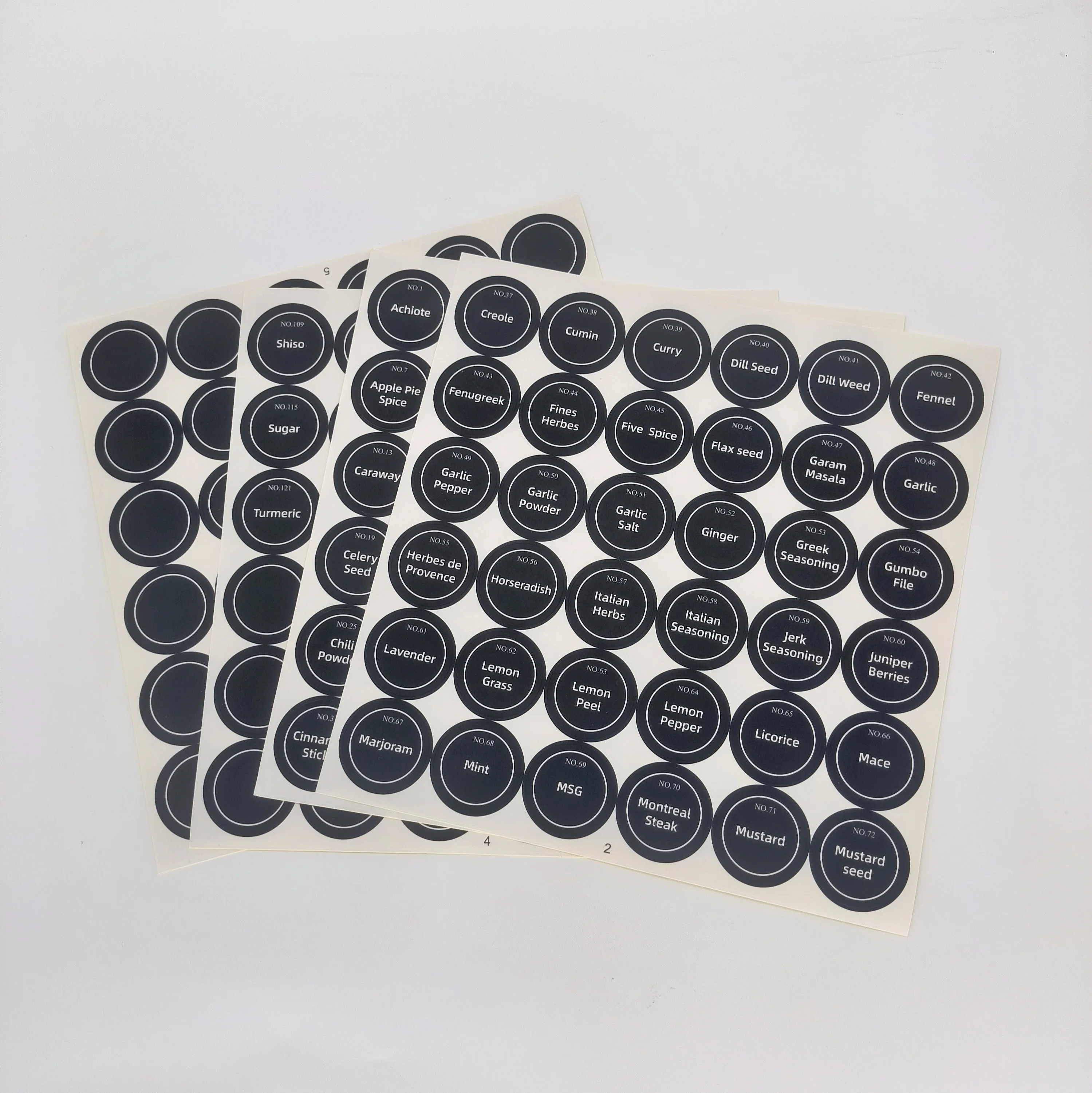 Waterproof Adhesive Herb and Spice Sticker Sheet Minimalist WhiteText on Black Round Seasoning Stickers Spice Jar Labels