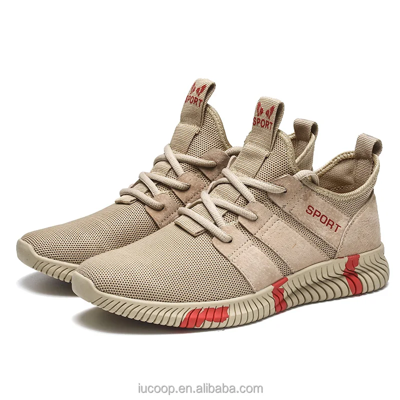 Wholesale sport shoes Hot Knit leather breathable upper casual shoes with flexible rubber bottom light weight men running shoes