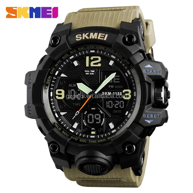 Athletic Watches Hot Jam Tangan Skmei 1155B Analog Digital Watch Camouflage Green Sport Men Wristwatch