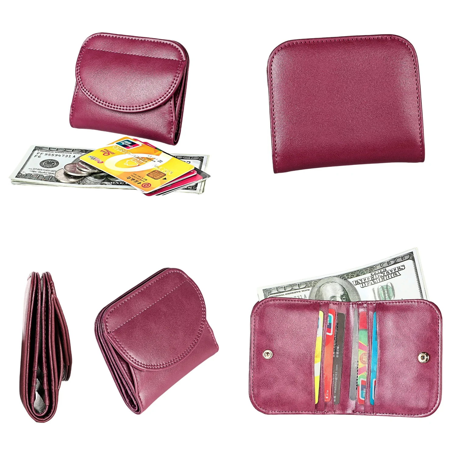 Female Purses Vintage Genuine Leather Wallet for Women with Card Holders and Coin Pocket