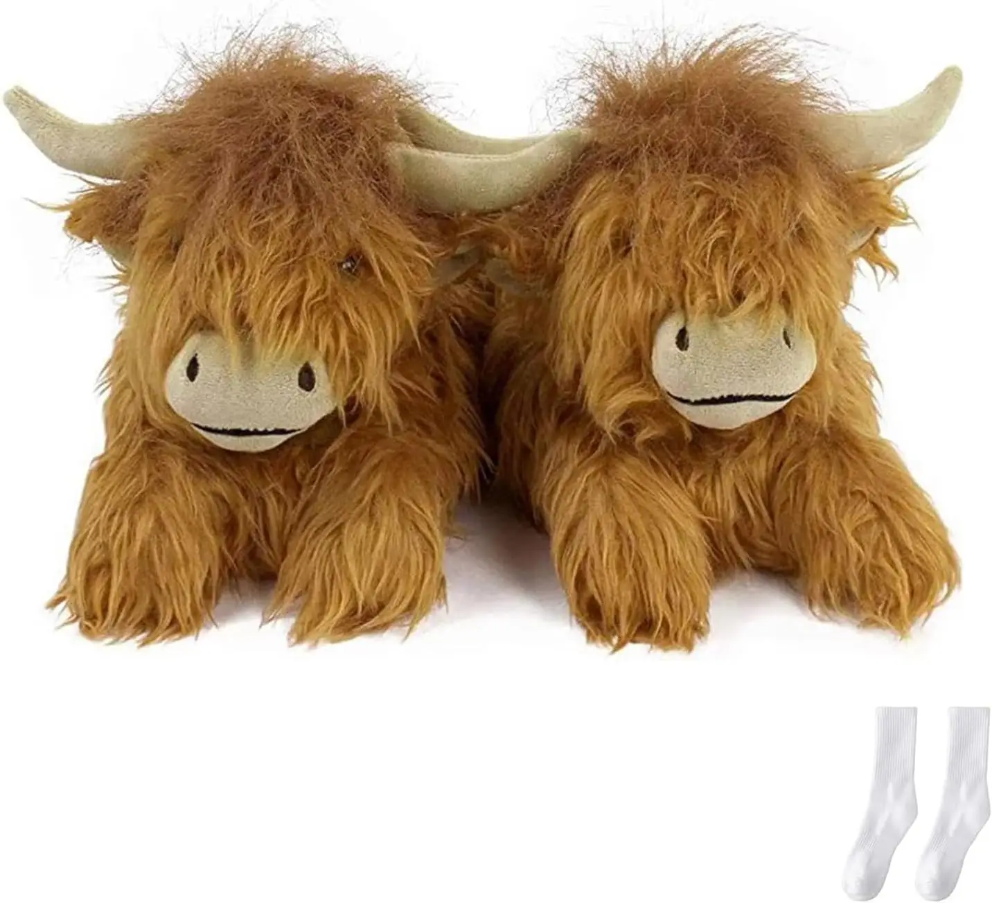 2024 New Custom Winter Stuffed Animal Fluffy Cozy Plush Highland Cattle Cow Slippers Plush Home Shoes for Women
