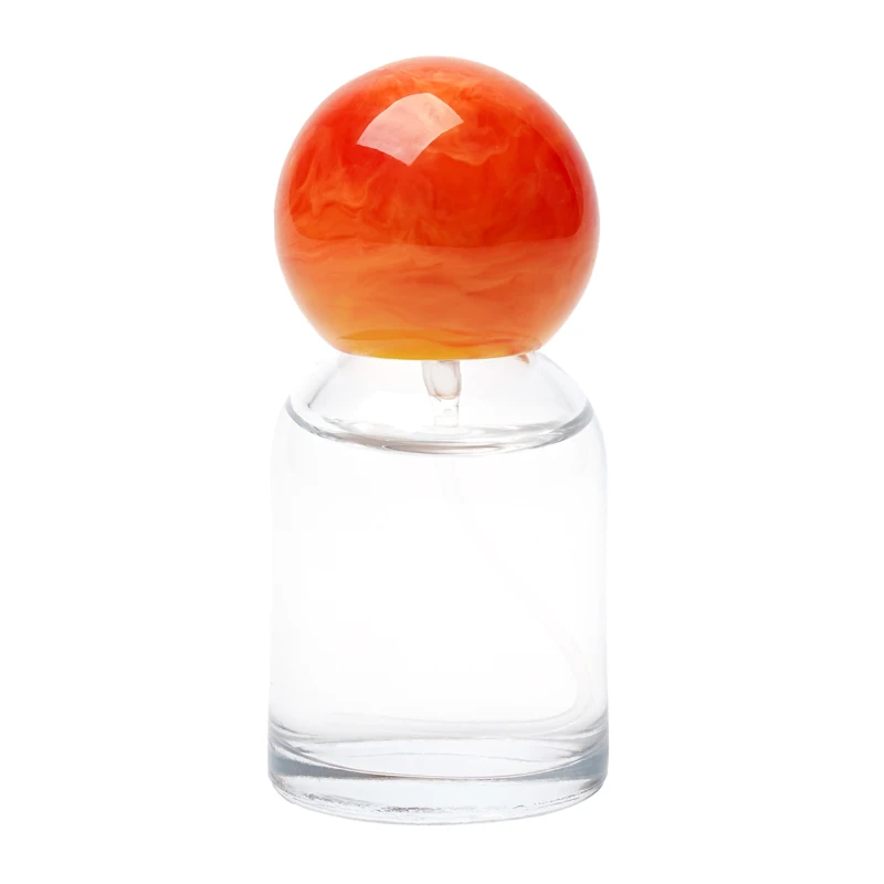 30ml Mini Size Clear Round Glass Orange Yellow Brown White Resin Ball Cap Spray Crimp Perfume Bottle