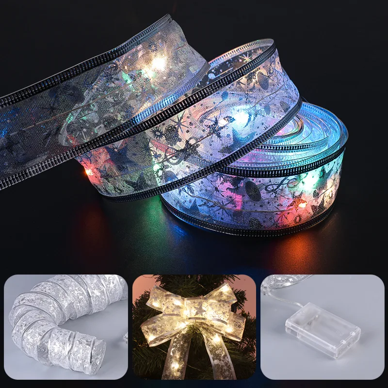10M Ribbon Fairy Light Christmas Decoration Christmas Tree Ornaments For Home 2022 Bows String Lights  Natal New Year 202