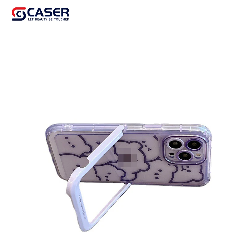 Ins Style Cartoon Purple Little Bear Phone Case With Stand Popular Lovely And Lucky Girl Mobile Phone Cover For Iphone 15 14