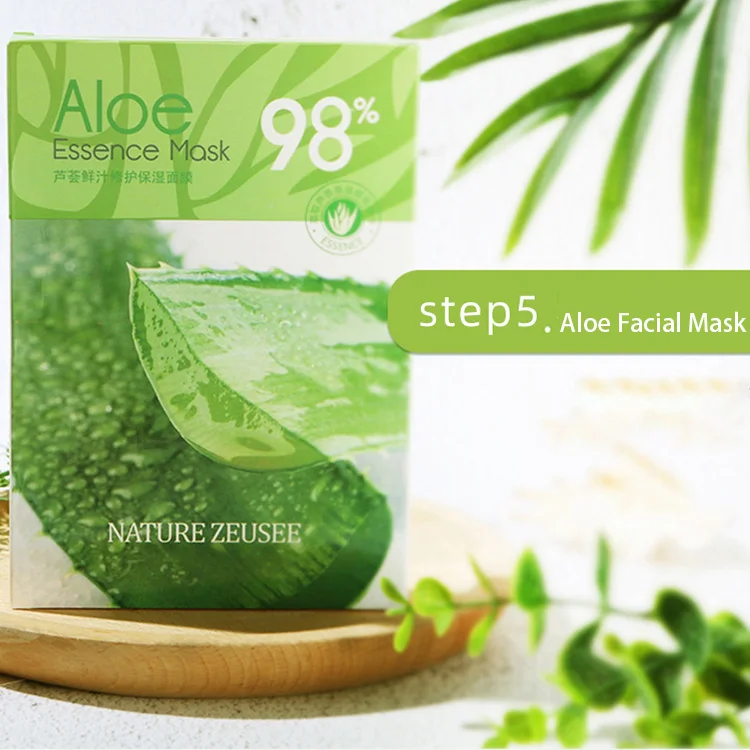 Private Label Facial Kit Aloe 5pcs/set Organic Moisturizing Whitening Korean Aloe Face Skin Care Set