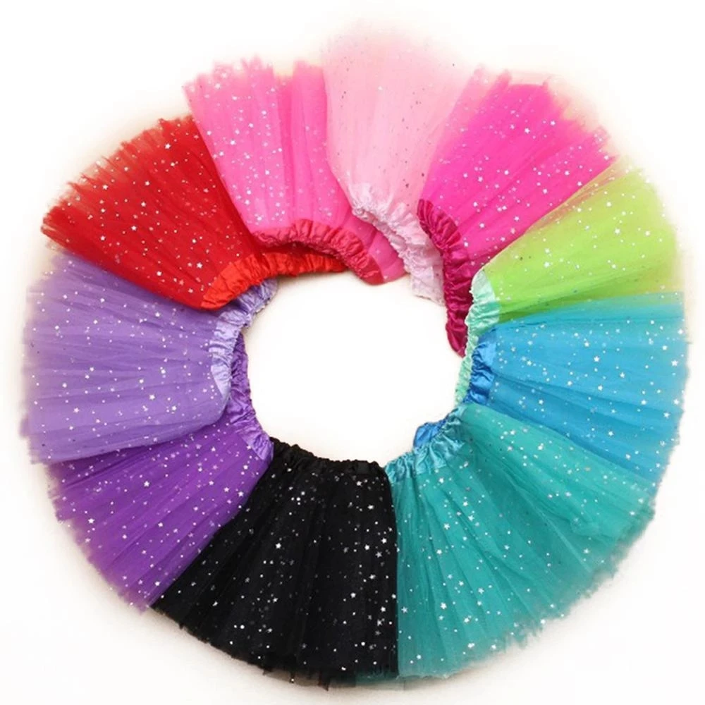 16 Candy Color Girl Sparkle Sequin Star Ballet Dance Tulle Pettiskirt Birthday Dress 3 Layers Kids Baby Glitter Star Tutu Skirts