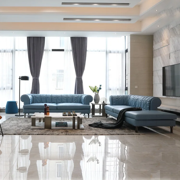italy modern living room sofa sky blue copy leather 2 seater couch sofa set