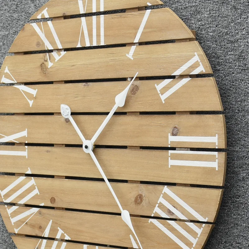 Hot Selling Large Size Roman Numerals Farmhouse Retro Big Wall Clock Splicing Mdf Wooden Strips Vintage Analog Wall Clock