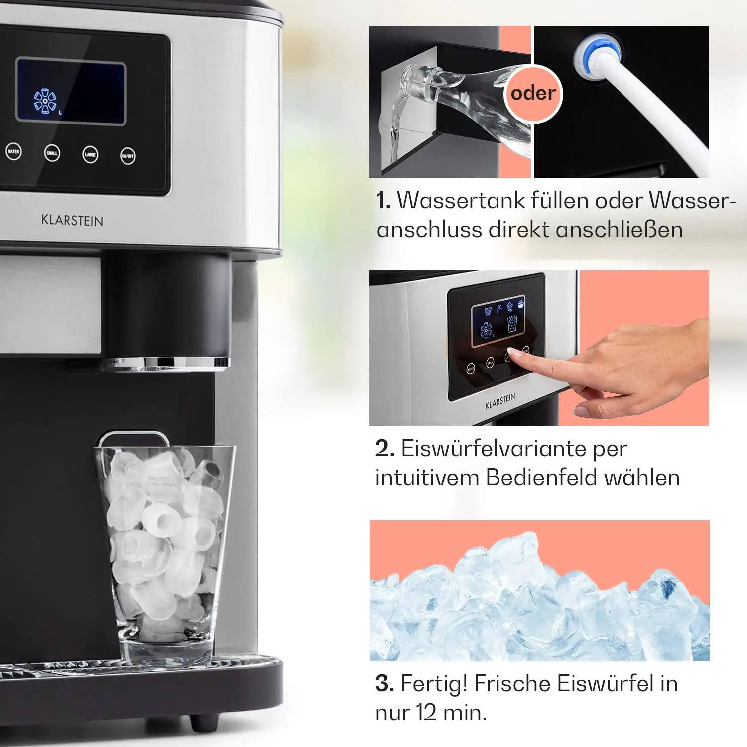 Automatic 15kg Household Portable Ice Maker & crusher 2 Size Ice Cubes Self-Cleaning Ice Making Machine Home Use Party ETL CB CE