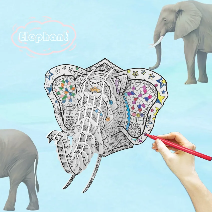 Building puzzle with 10 markers Art Coloring painting toy Stem toy for age 6+ Elephant shape