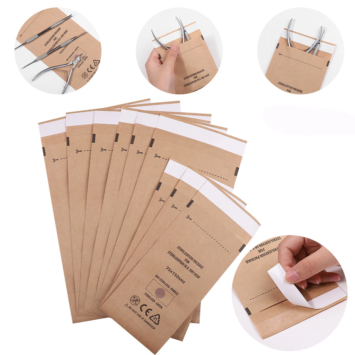 Nail Salon Supplies Self Sealing Dry Heat Sterilization Pouch Disposable Autoclave Disinfection Paper Bags