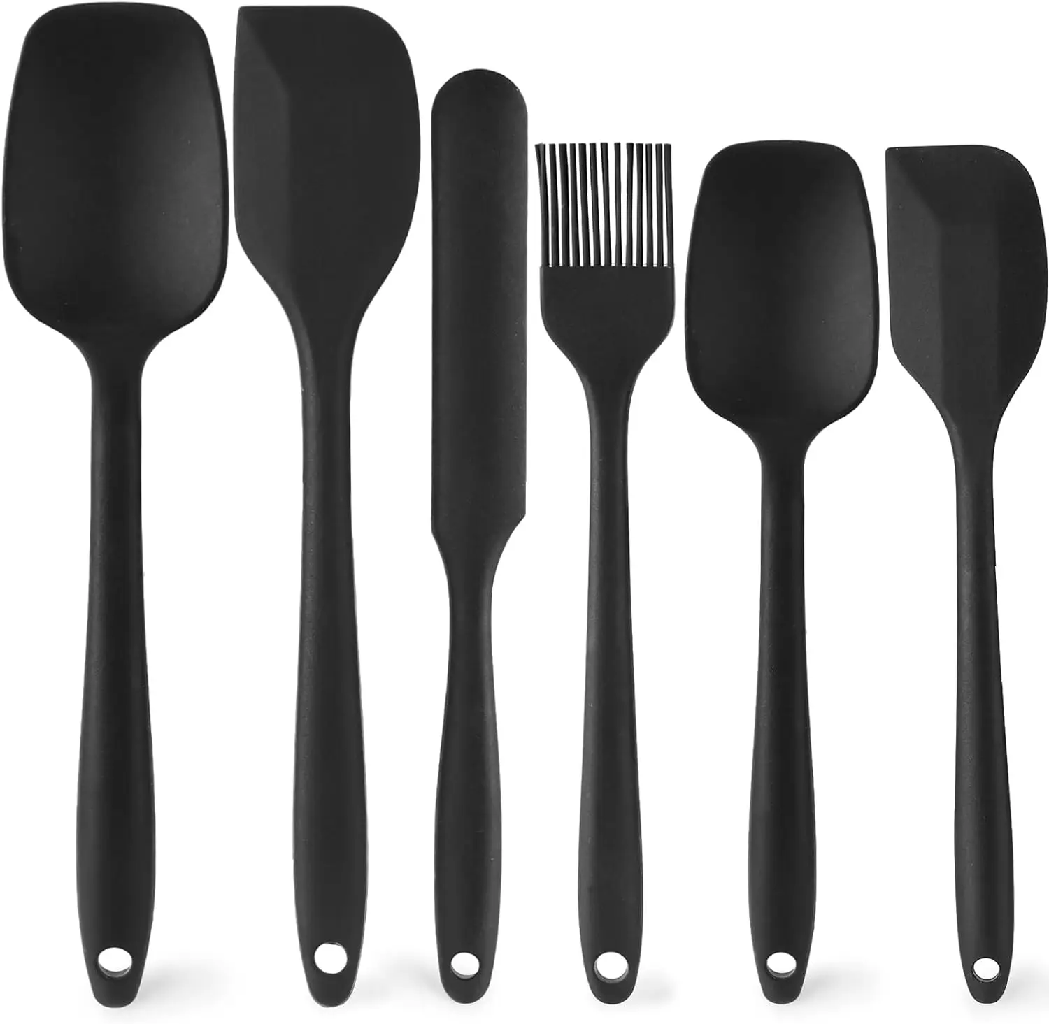 6PCS Black Silicone Rubber Spatula Set,  Kitchen Utensils Set for Kitchen Cookware Cooking Baking Mixing