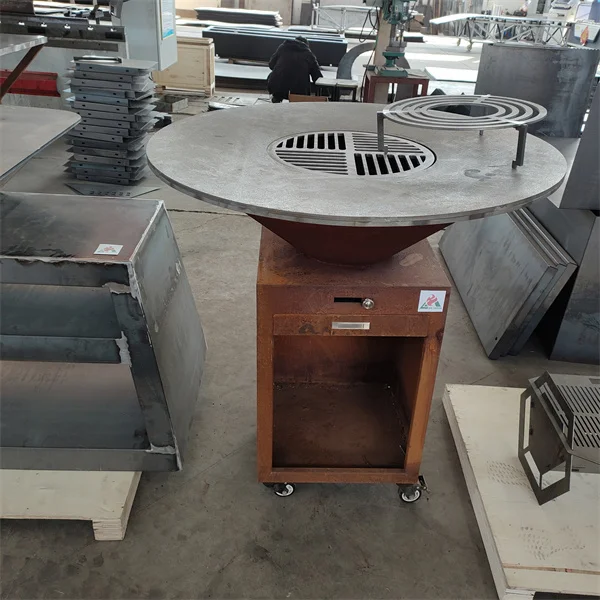 Открытый барбекю-гриль из кортеновой стали для приготовления пищи на улице барбекю-стол с древесным углем