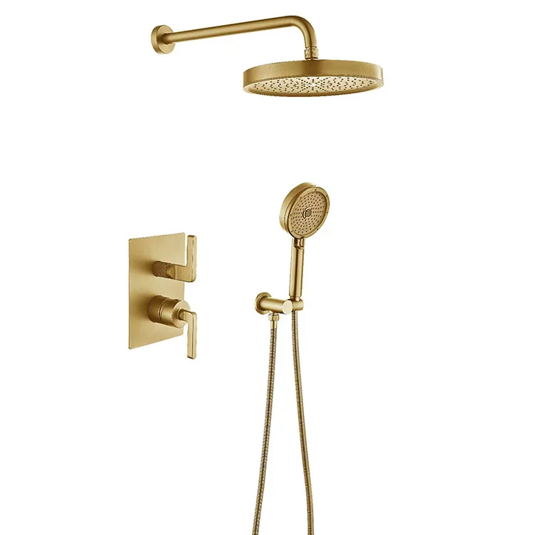 10 Inch Rainfall Shower Head Faucet Set Wall Mounted Hot and Cold Brass Gold Shower Mixer