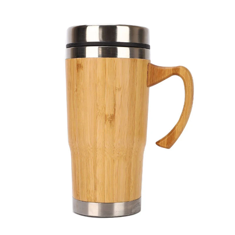 eco friendly water bottle Insulated Bamboo Travel Mug Tumbler car Coffee Cup Stainless Steel Thermos coffee mug with handle