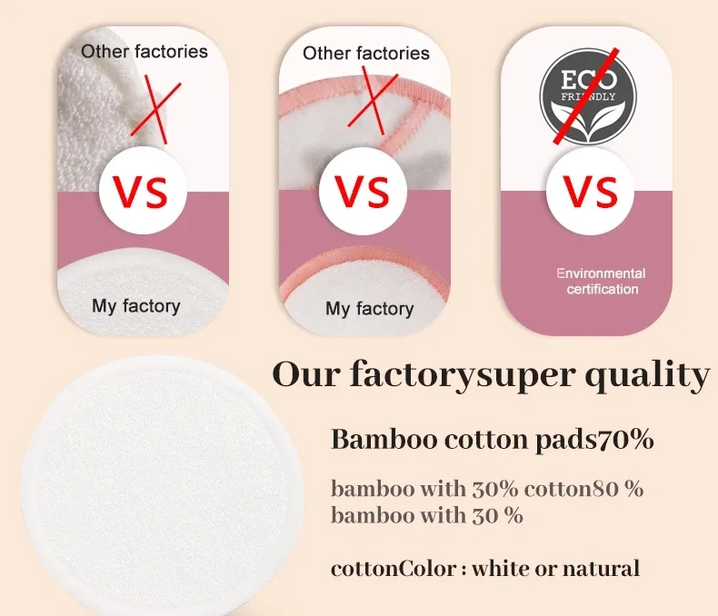 High Quality Reusable Bamboo And Cotton Reusable Set Kit Box Remover Face 2 3 4 Layer 6 8 10 12 Cm Cleaning Make Up Pad