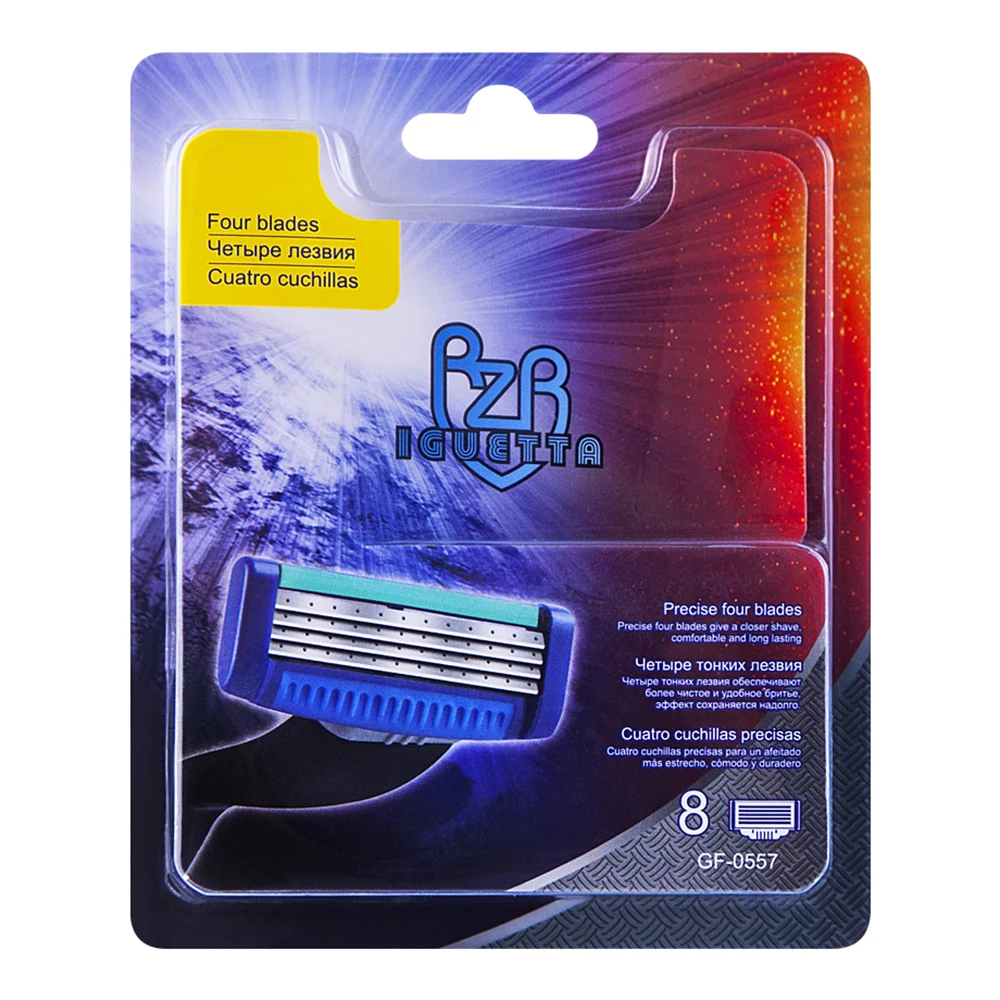  Четыре лезвия для бритья Razor Blades не одноразовые Германия лезвие из нержавеющей стали бороды бритва 8 тонер-картриджи/блистер