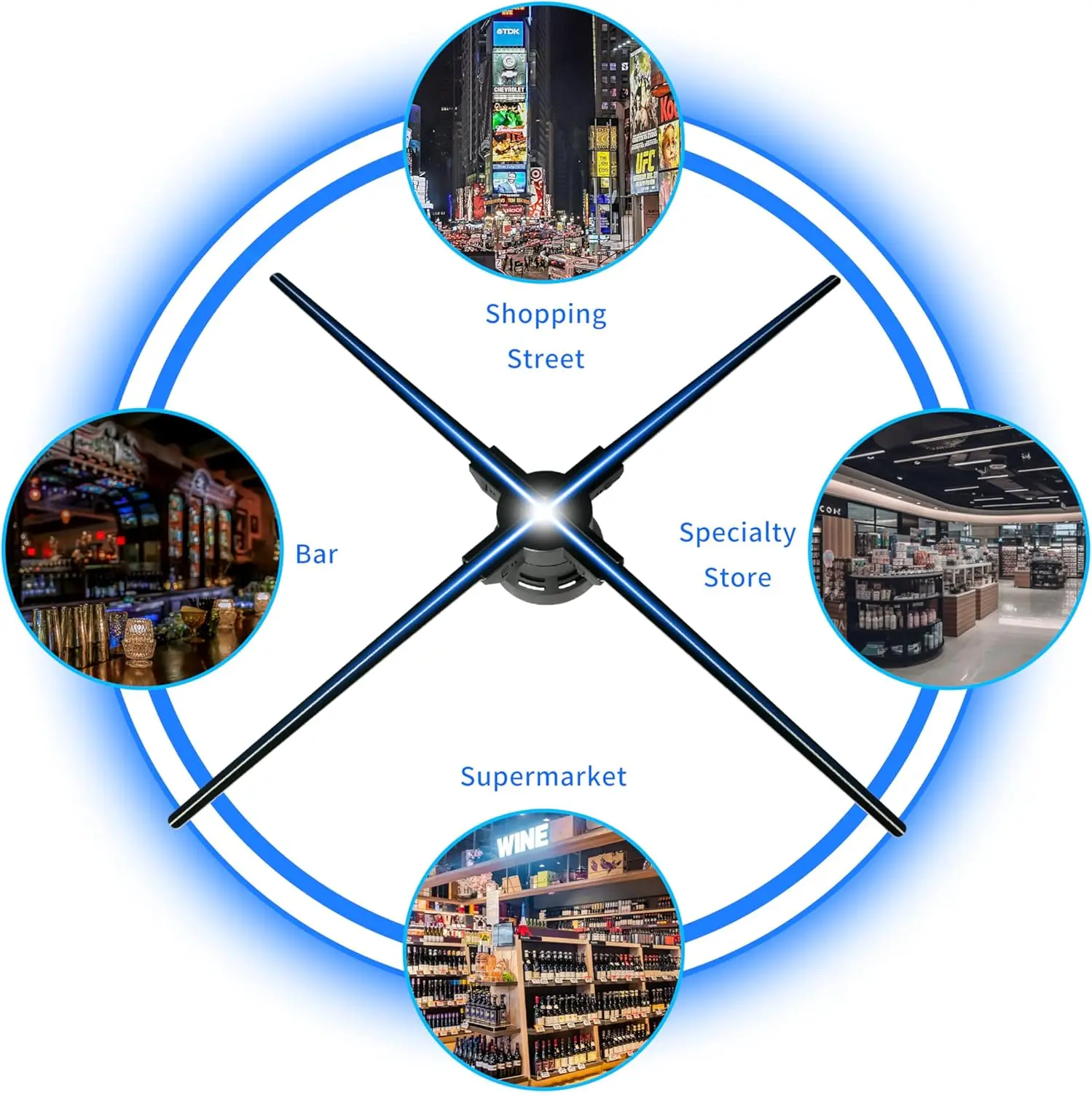 52cm 3D Hologram LED Fan 1600*624Px for Shopping Mall 3D Holographic Projector Advertising Display with Remote and Bluetooth