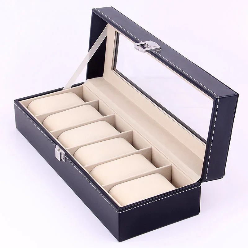 Custom Logo 6 12 24 Slots Luxury Pu Leather Gift Packaging Watch Storage Box Black Single Watch Case Band Strap Display Box