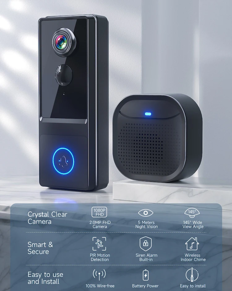 MR02 5200 мАч батарейки 2-сторонняя звуковая дверная камера IP65 Водонепроницаемая беспроводная с перезвон видео дверной звонок Поддержка 2 4G WiFi