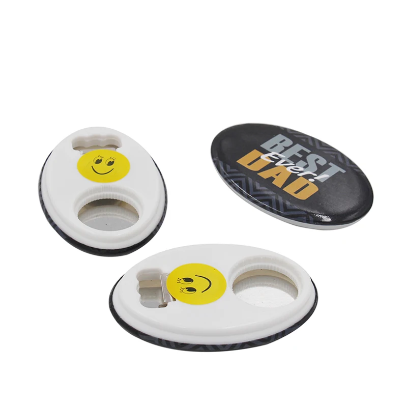 Cheap small kitchen promotion gifts oval shape magnet tin bottle opener with plastic bottom