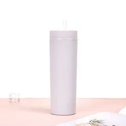 Portable Tumbler Cup Matte Plastic Water Bottle with Reusable Straw and Lid Double Wall Custom Logo Straight Cup