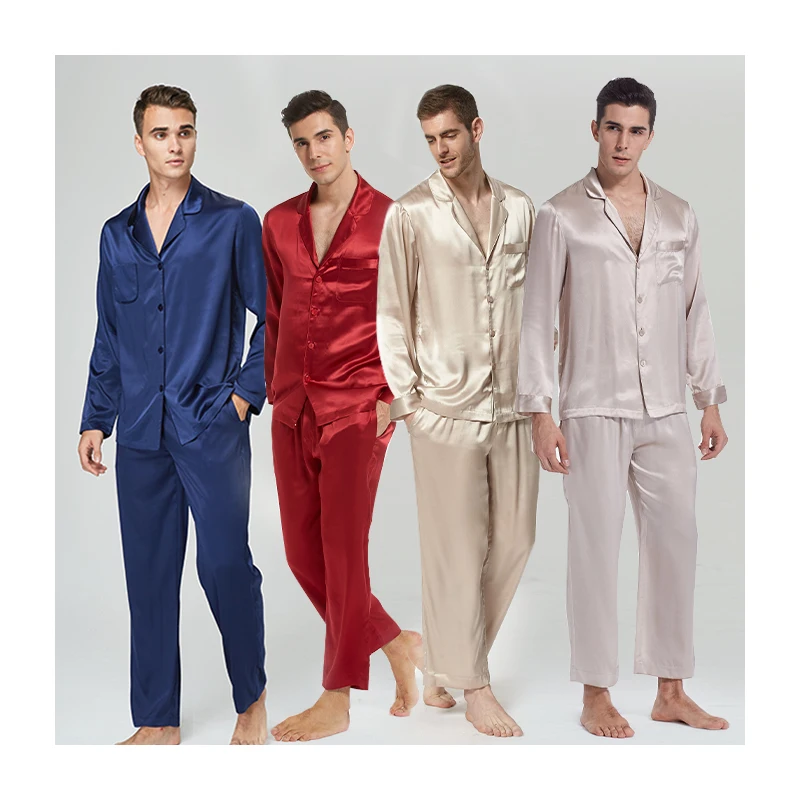 Anti Allergic Silk Pajamas manufacturer 16 Momme Men silk pajamas with Long Sleeves