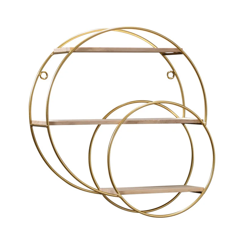 Wholesale Rustic Hanging Geometric Circle Round Metal and Wooden Floating Shelves on the Wall