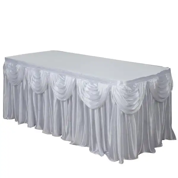 Pleated Satin Double Drape Table Skirt