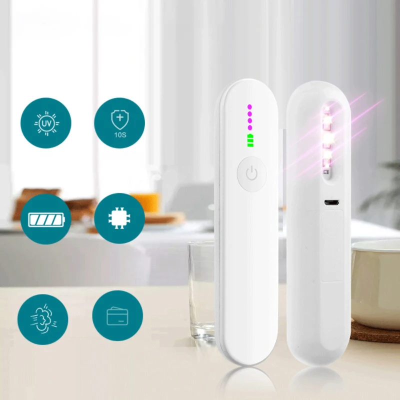 Portable USB UVC Sanitizing Travel Wand LED Germicidal Sterilization Lamp Mini Ultraviolet Disinfection Light for Household