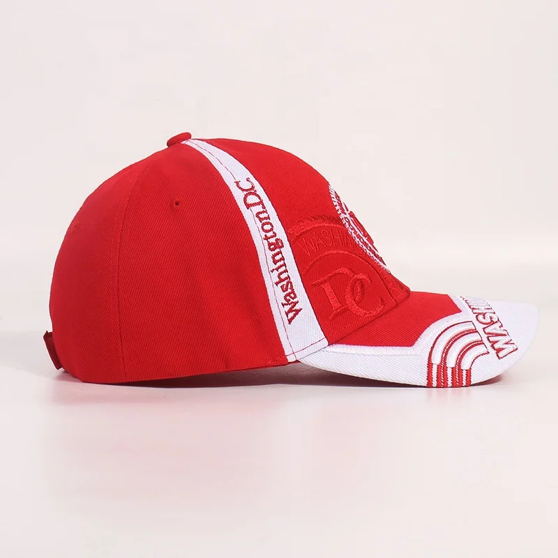 Custom Logo Sports Red DC Adjustable Hats 58CM 3D Embroidery Unisex Colored Baseball Caps Topee For Sale